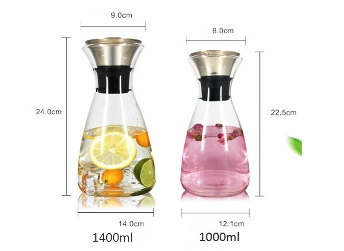 Glass Drip-Free Carafe with Stainless Steel Flip-Top Lid, Hot and Cold Glass Water Pitcher, Tea/Coffee Maker &amp; Cafe, Iced Tea