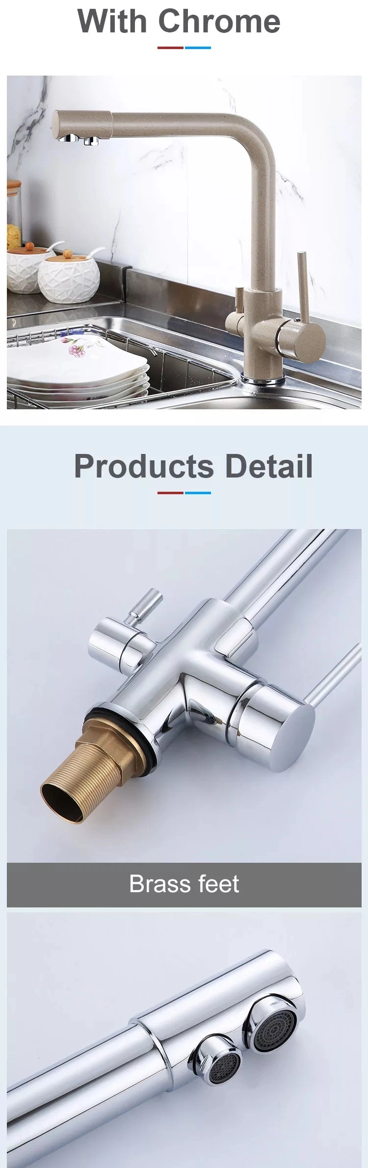 360 Degree Rotation Brass Drinking Filtered Water Kitchen Faucet Bend&Double Right Angle Faucet for Kitchen Sink Water
