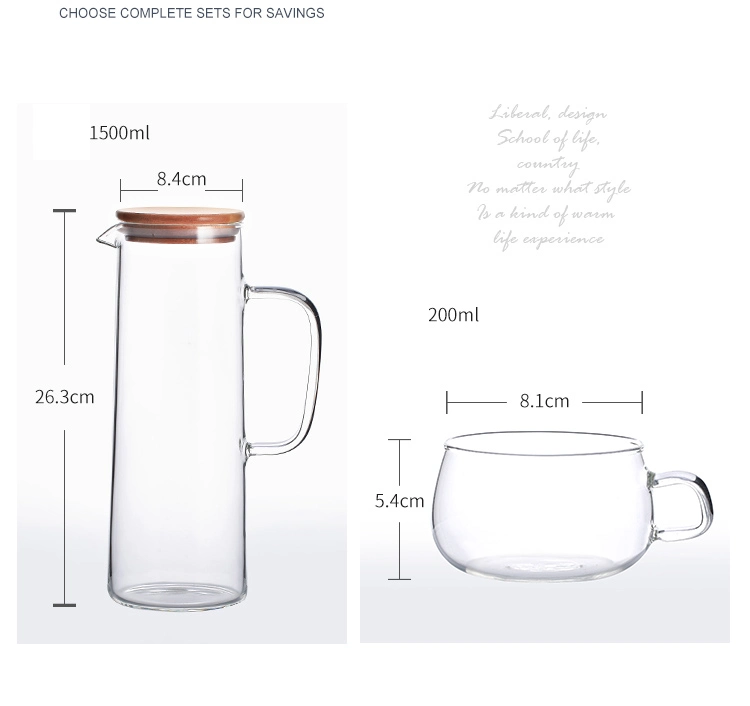 Clear Glass Water Pitcher with Handle Pyrex Glass Water Carafe with Bamboo Lid