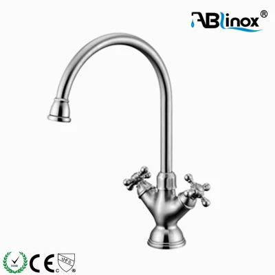 Luxury Double Handles Kitchen Faucet Hot and Cold Mixer Tap Pure Water Filter Satin Finish