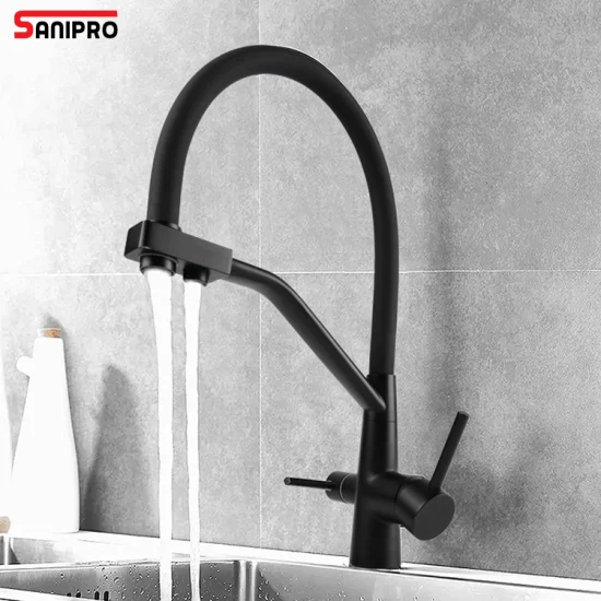 Sanipro Cupc Classic Taps Brass Luxury Flexible Pull out 3 Way Filtered Kitchen Drinking Water Tap Faucet with Separate Sprayer